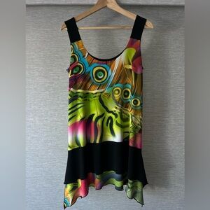 EVO VORRO Vibrant Abstract Tunic Sleeveless Dress with Flared Hem💃